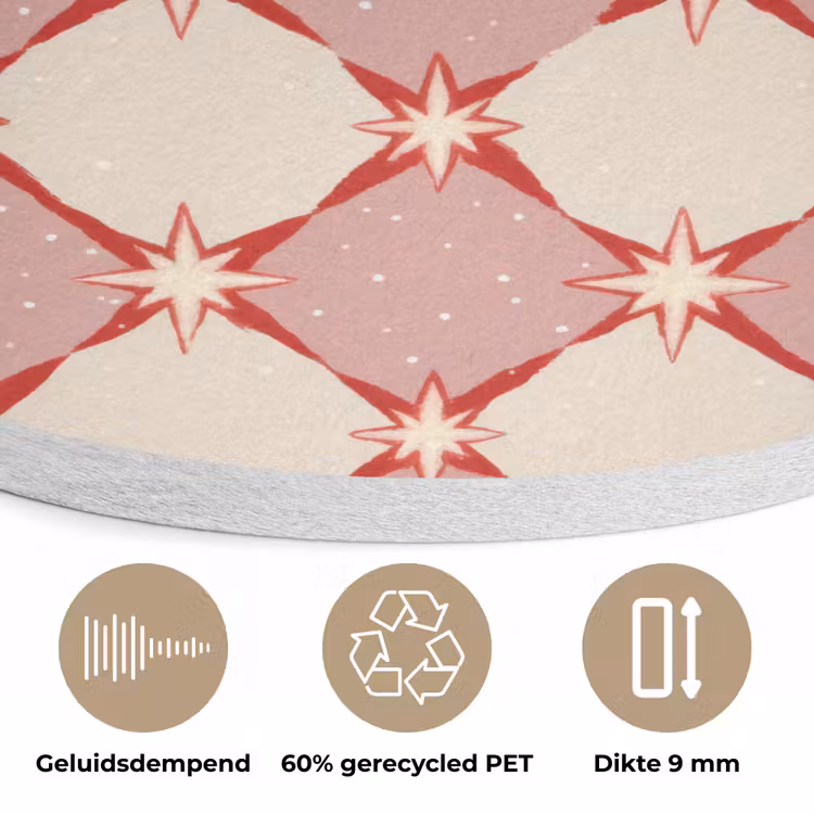 Ruiten - Sterren - Vintage - Oudroze - Rood Akoestische PET Vilt - Rond klein 838 -closeup_NL