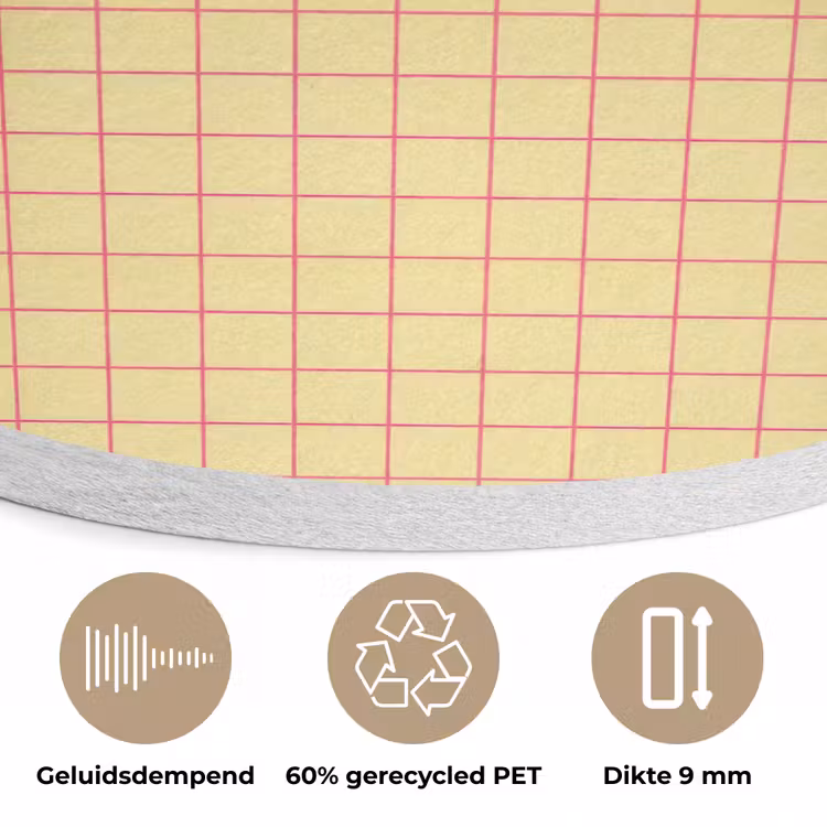 Ruitjes - Grid - Minimalistisch - Geel - Roze Akoestische PET Vilt - Rond klein 838 -closeup_NL