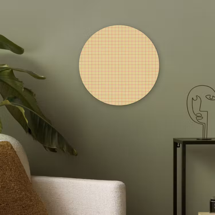 Ruitjes - Grid - Minimalistisch - Geel - Roze Akoestische PET Vilt - Rond klein 838 -sfeer2