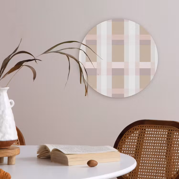 Ruitpatroon - Aardetinten - Minimalistisch Akoestische PET Vilt - Rond klein 838 -sfeer3