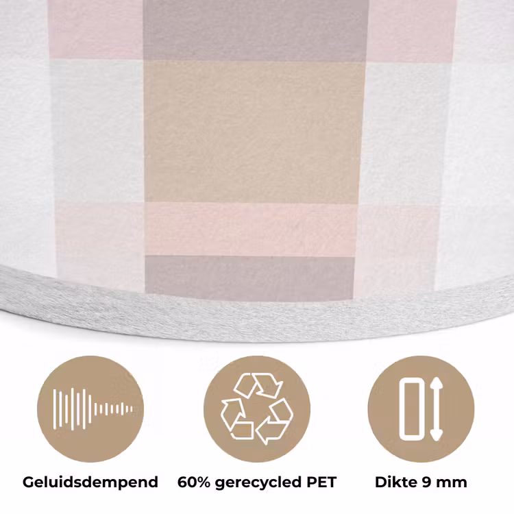 Ruitpatroon - Aardetinten - Minimalistisch Akoestische PET Vilt - Rond klein 838 -closeup_NL