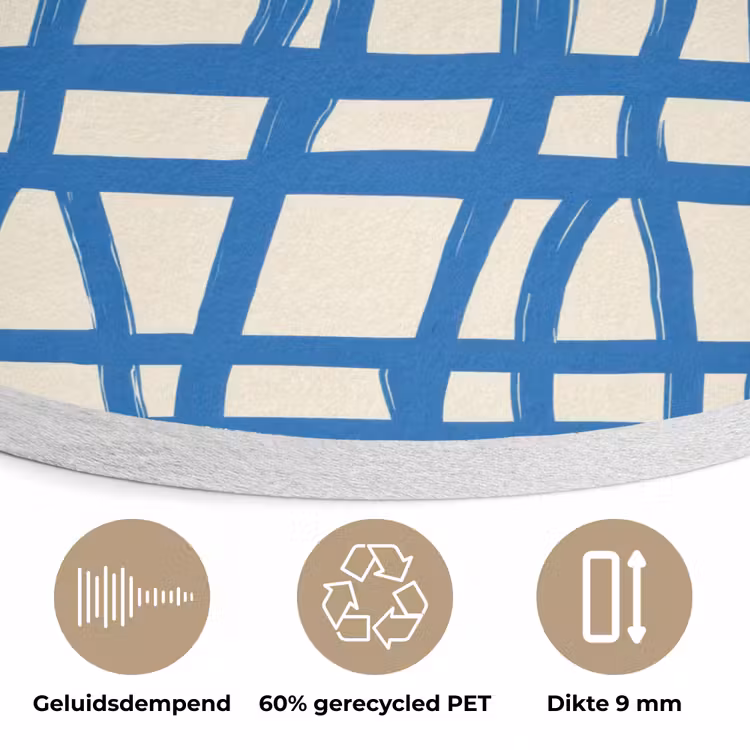 Ruitpatroon - Blauw - Crème Akoestische PET Vilt - Rond klein 838 -closeup_NL