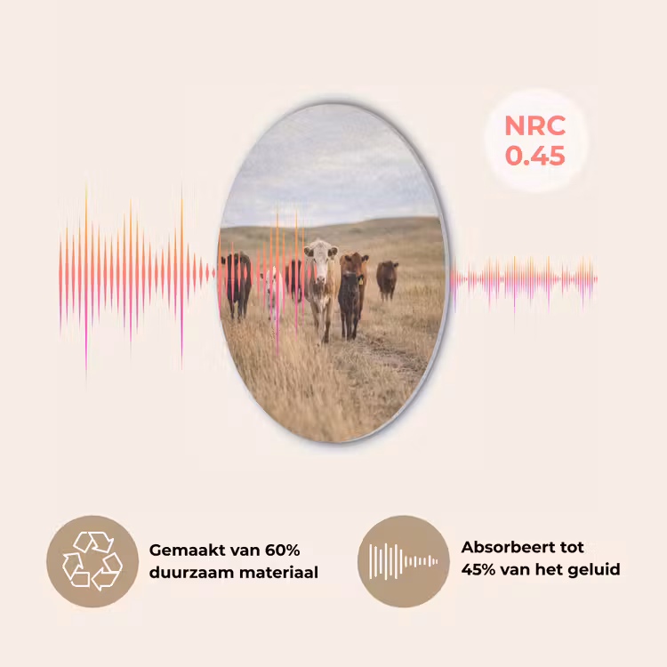 Runderen - Kudde - Landschap - Weide - Rustig Akoestische PET Vilt - Rond klein -USP_NL