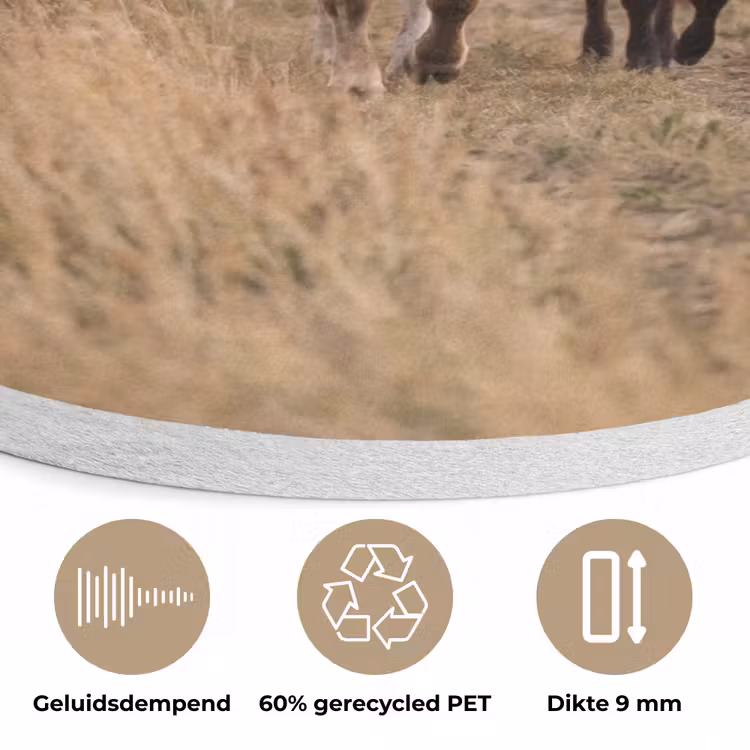 Runderen - Kudde - Landschap - Weide - Rustig Akoestische PET Vilt - Rond klein -closeup_NL