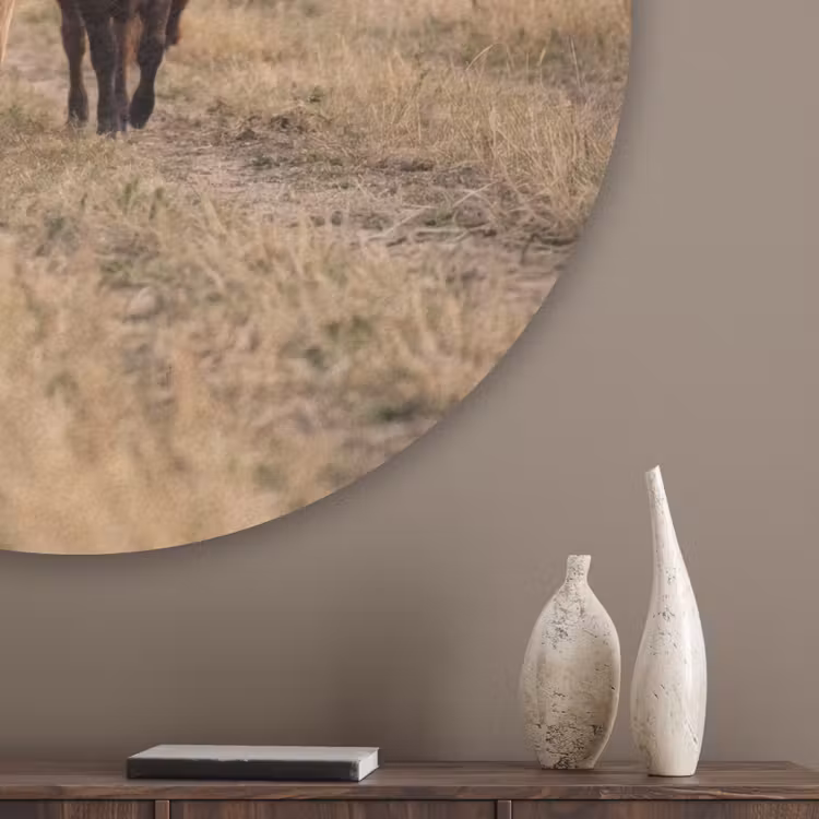Runderen - Kudde - Landschap - Weide - Rustig Akoestische PET Vilt - Rond klein -sfeer5_closeup