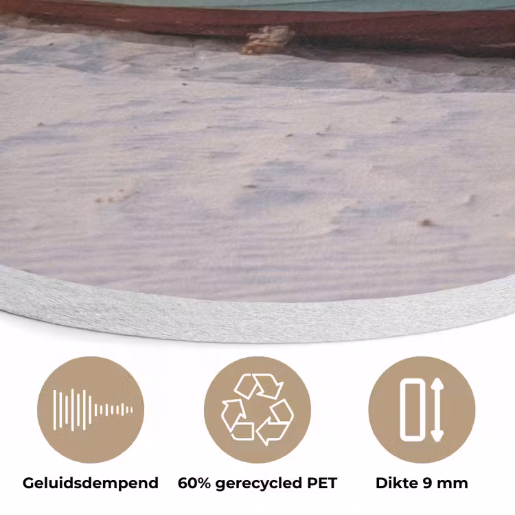 Rustiek - Roeiboot - Zandstrand Akoestische PET Vilt - Rond klein -closeup_NL