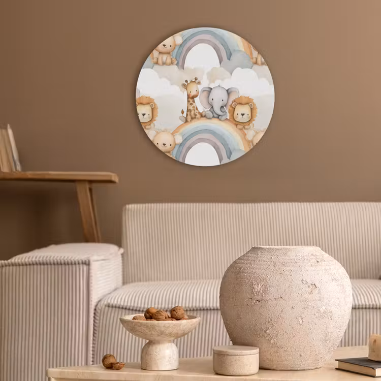Safari - Regenboog - Kleurrijk Akoestische PET Vilt - Rond klein 838 -sfeer1