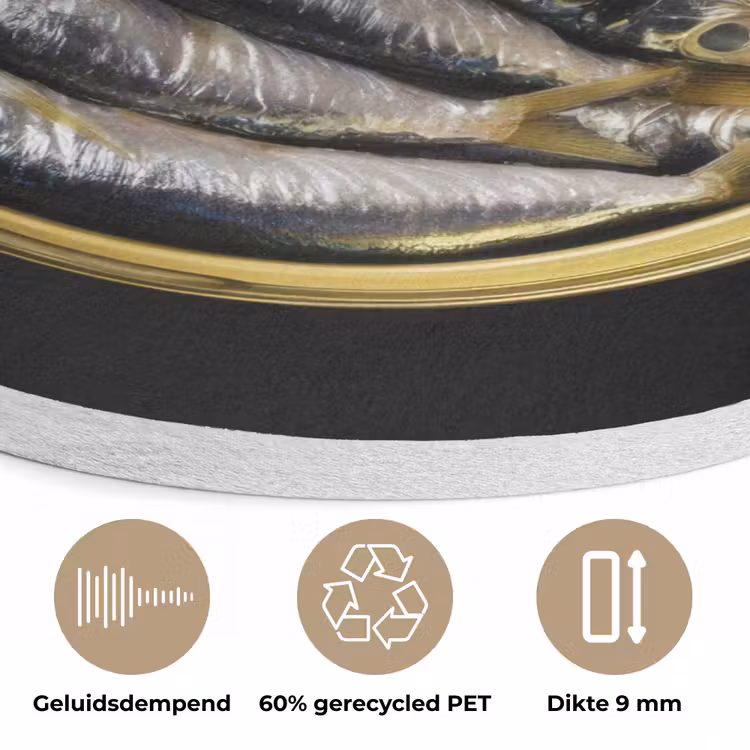 Sardines - Vissen - Rond - Zwart Akoestische PET Vilt - Rond klein -closeup_NL