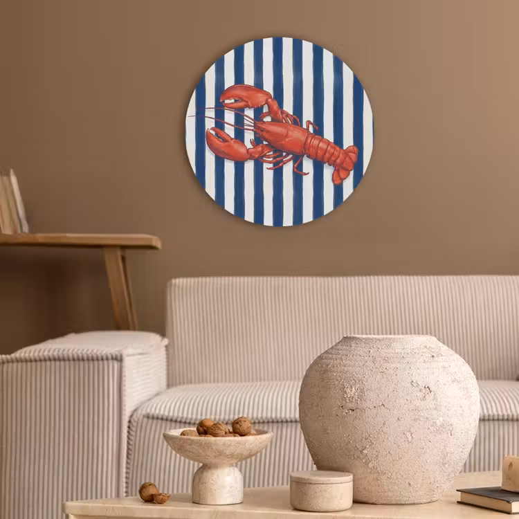 Schaaldier - Kreeft - Marine - Illustratie - Rood Akoestische PET Vilt - Rond klein -sfeer1