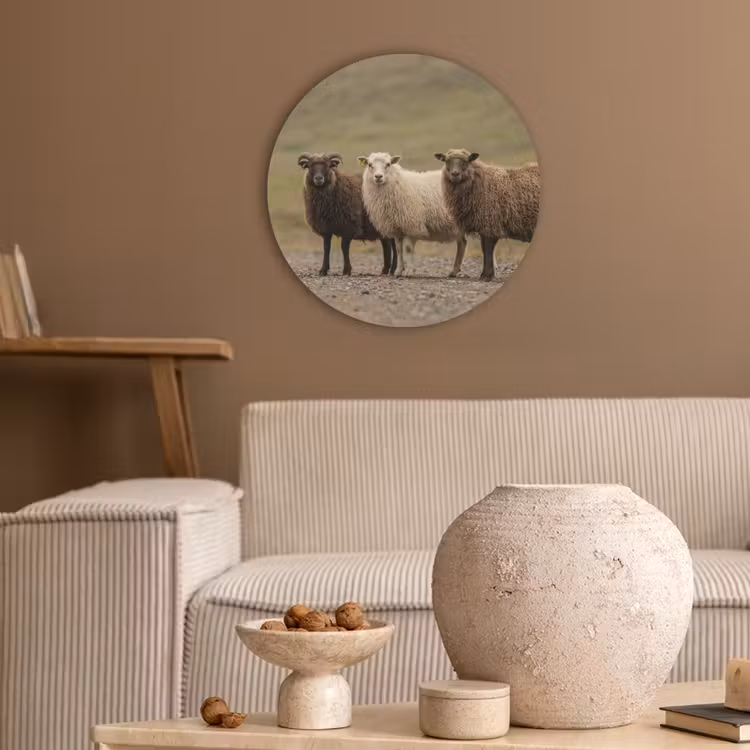 Schapen - Bruin - Wit - Grindpad Akoestische PET Vilt - Rond klein -sfeer1