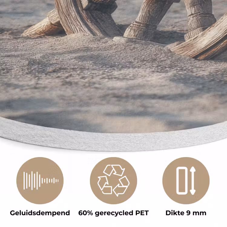 Scheepsstuur - Hout - Bruin - Zand Akoestische PET Vilt - Rond klein -closeup_NL