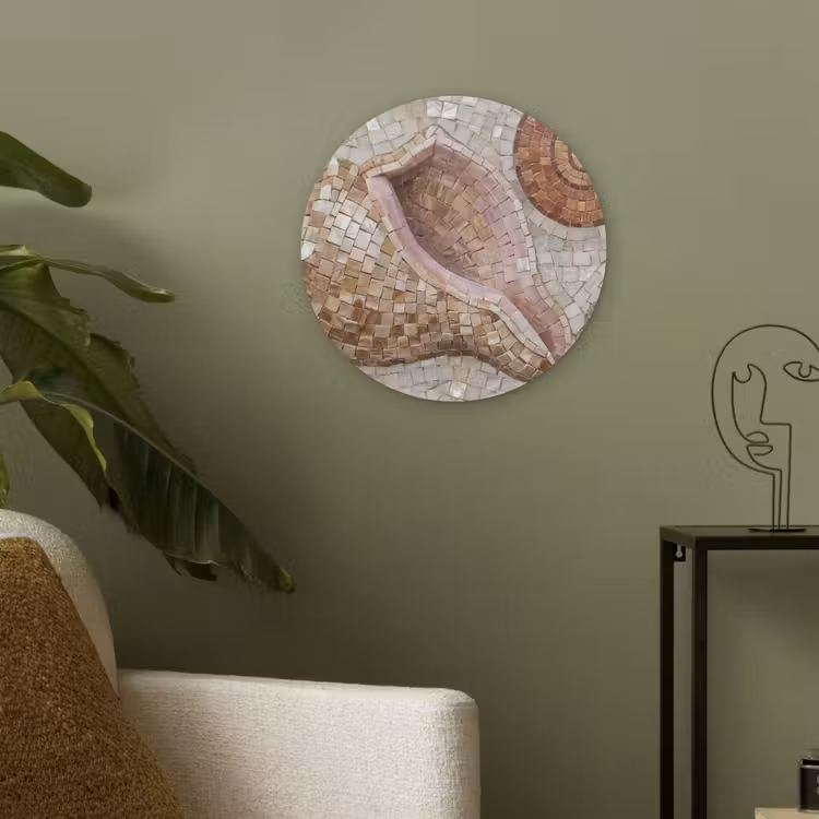 Schelp - Mozaïek - Zee - Beige - Modern Akoestische PET Vilt - Rond klein -sfeer2