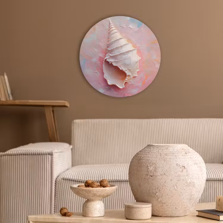 Schelp - Pastel - Pink Akoestische PET Vilt - Rond klein -sfeer1
