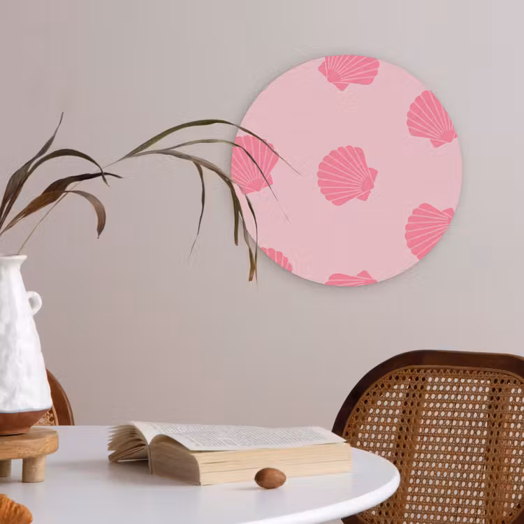 Schelp - Patroon - Zee - Modern - Roze Akoestische PET Vilt - Rond klein -sfeer3