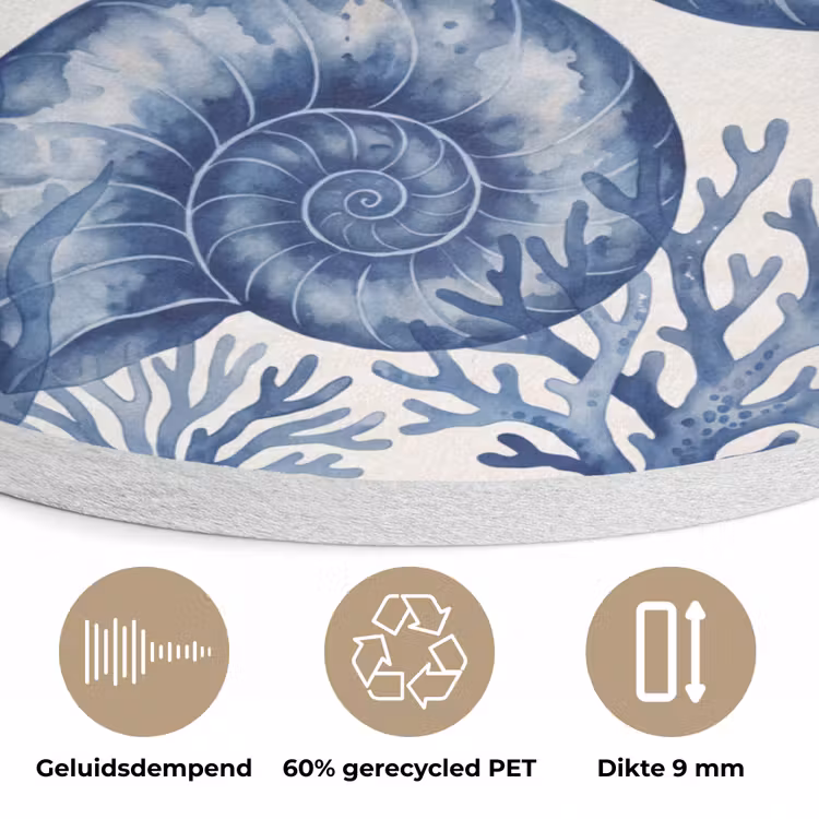 Schelp - Spiraal - Zeeleven - Aquarel - Blauw Akoestische PET Vilt - Rond klein -closeup_NL