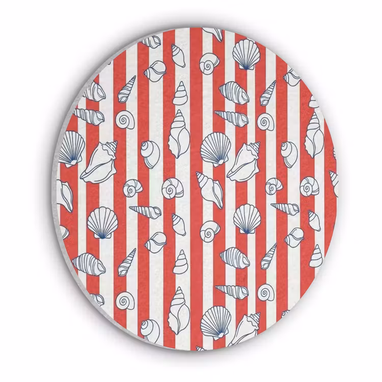 Schelp - Zeedieren - Zomer - Illustratie - Rood - Blauw Akoestische PET Vilt - Rond klein -3d