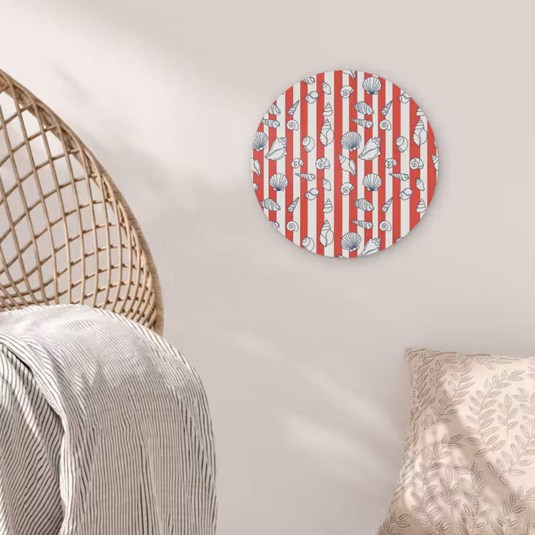 Schelp - Zeedieren - Zomer - Illustratie - Rood - Blauw Akoestische PET Vilt - Rond klein -sfeer4