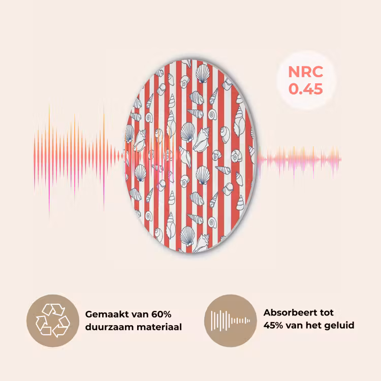 Schelp - Zeedieren - Zomer - Illustratie - Rood - Blauw Akoestische PET Vilt - Rond klein -USP_NL