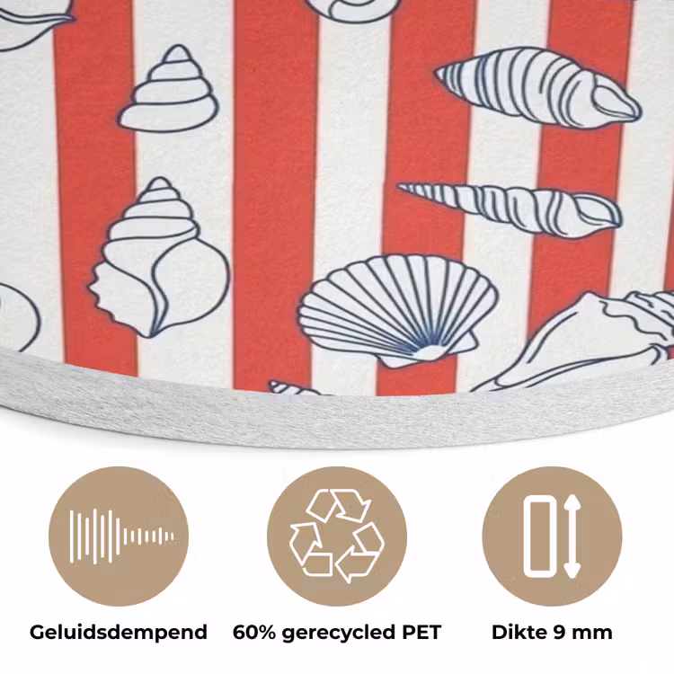 Schelp - Zeedieren - Zomer - Illustratie - Rood - Blauw Akoestische PET Vilt - Rond klein -closeup_NL