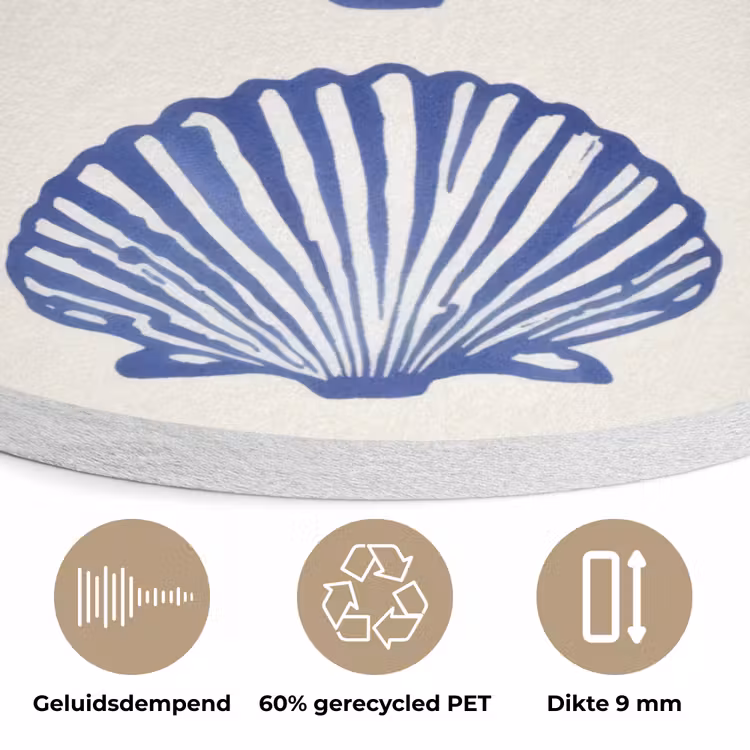 Schelpen - Blauw - Patroon Akoestische PET Vilt - Rond klein -closeup_NL
