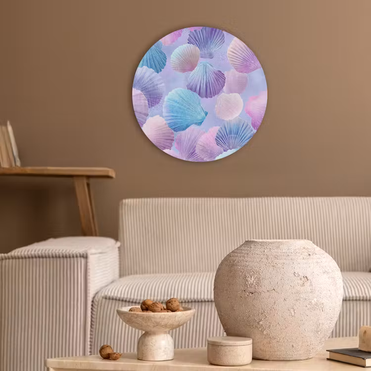 Schelpen - Paars - Blauw - Patroon Akoestische PET Vilt - Rond klein -sfeer1
