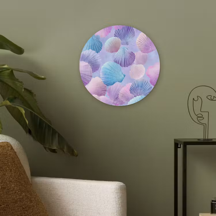 Schelpen - Paars - Blauw - Patroon Akoestische PET Vilt - Rond klein -sfeer2