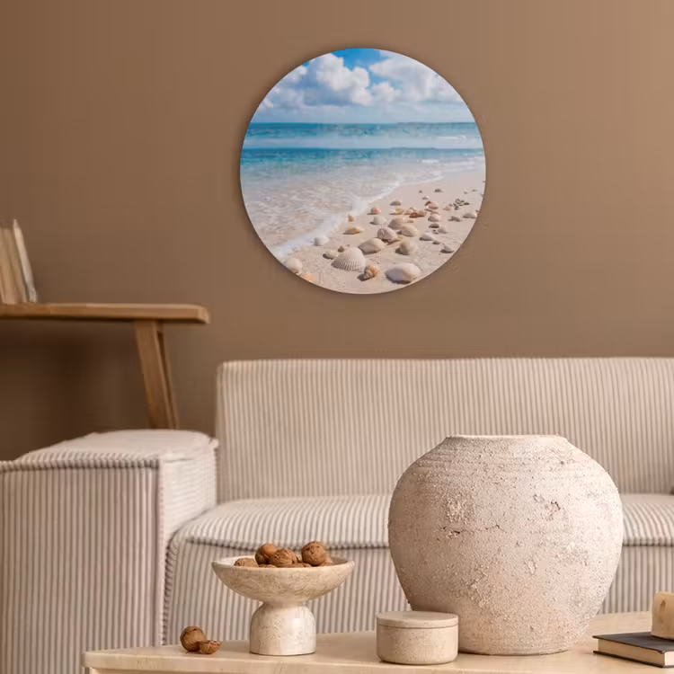 Schelpen - Strand - Natuur - Beige Akoestische PET Vilt - Rond klein -sfeer1