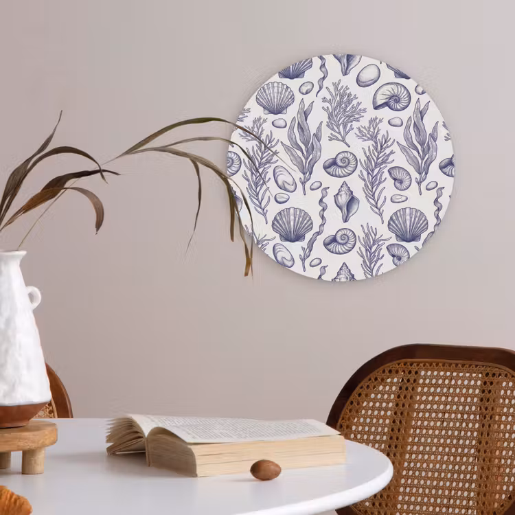 Schelpen - Zeewier - Oceaan - Illustratie - Blauw Akoestische PET Vilt - Rond klein -sfeer3