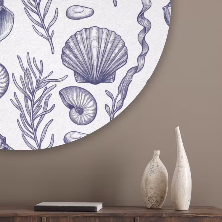 Schelpen - Zeewier - Oceaan - Illustratie - Blauw Akoestische PET Vilt - Rond klein -sfeer5_closeup