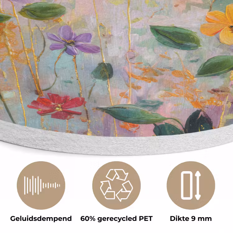 Schilderij - Bloemen - Abstract - Kleurrijk Akoestische PET Vilt - Rond klein -closeup_NL