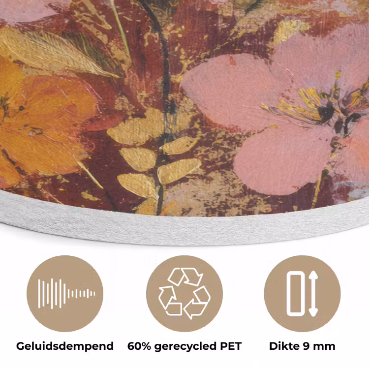 Schilderij - Bloemen - Rustiek - Roze Akoestische PET Vilt - Rond klein -closeup_NL