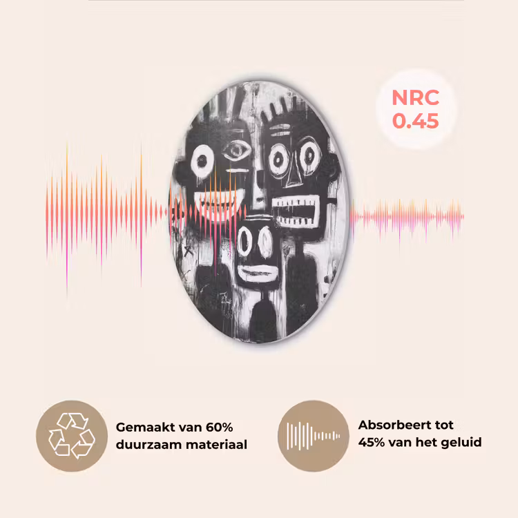 Schilderij - Figuren - Zwart - Abstract Akoestische PET Vilt - Rond klein -USP_NL