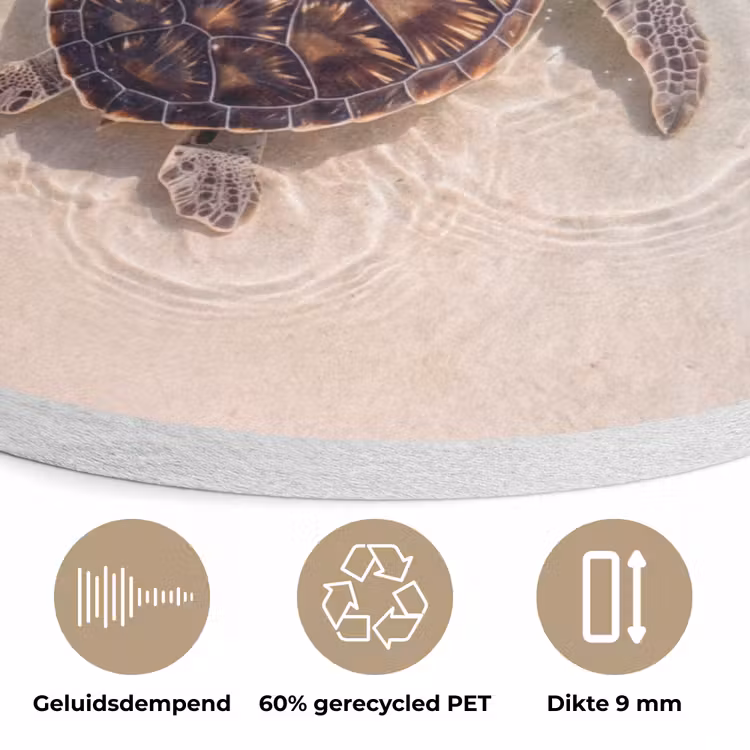 Schildpad - Helder water - Strand - Dieren - Natuur Akoestische PET Vilt - Rond klein -closeup_NL
