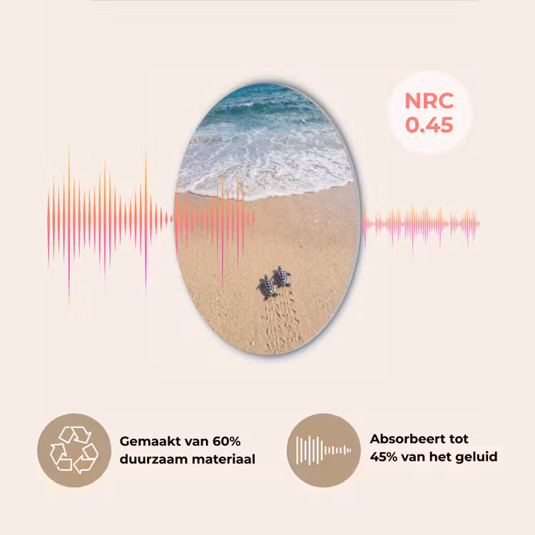 Schildpad - Jong - Strand - Oceaan - Blauw Akoestische PET Vilt - Rond klein -USP_NL