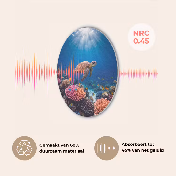 Schildpad - Koraalrif - Oceaan - Dieren - Blauw Akoestische PET Vilt - Rond klein -USP_NL