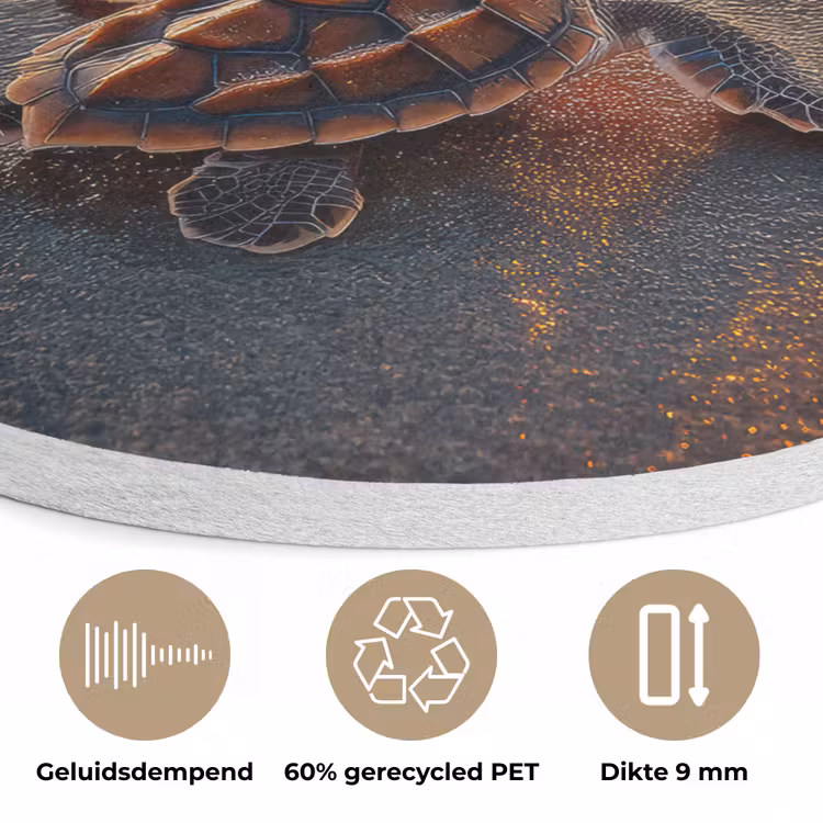 Schildpad - strand - Zonsondergang Akoestische PET Vilt - Rond klein -closeup_NL