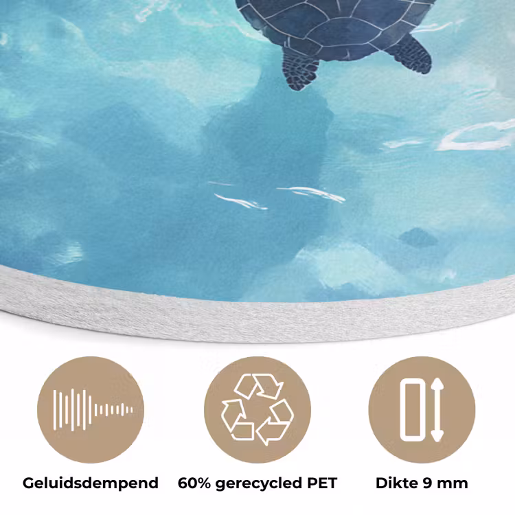 Schildpad - Zee - Blauw - Schittering Akoestische PET Vilt - Rond klein -closeup_NL