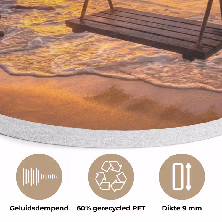 Schommel - Strand - Zonsondergang - Natuur - Oranje Akoestische PET Vilt - Rond klein -closeup_NL
