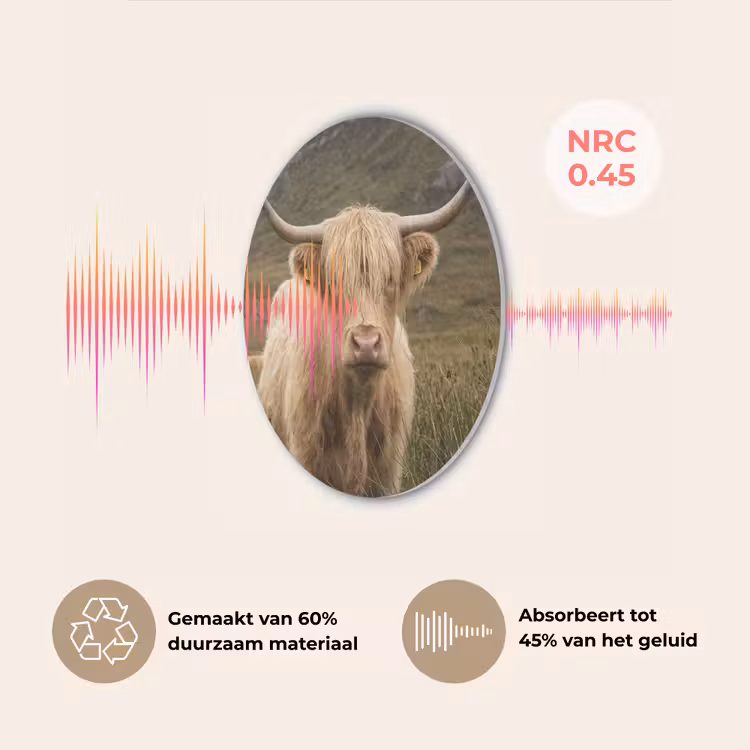 Schotse hooglander - Bergen - Grasveld Akoestische PET Vilt - Rond klein -USP_NL