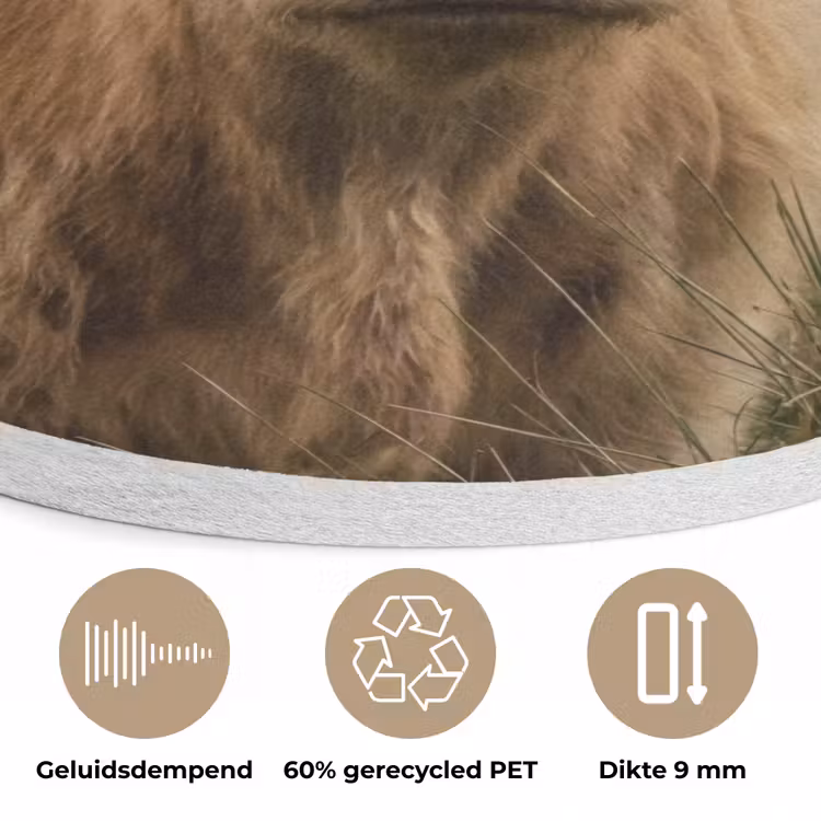Schotse hooglander - Bergen - Grasveld Akoestische PET Vilt - Rond klein -closeup_NL