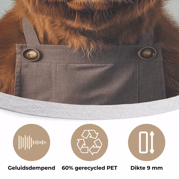 Schotse Hooglander - Bruin - Hoorns - Kokskleding Akoestische PET Vilt - Rond klein -closeup_NL