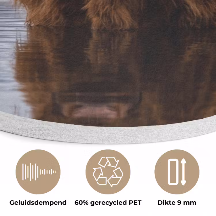 Schotse hooglander - Bruin - Water Akoestische PET Vilt - Rond klein -closeup_NL