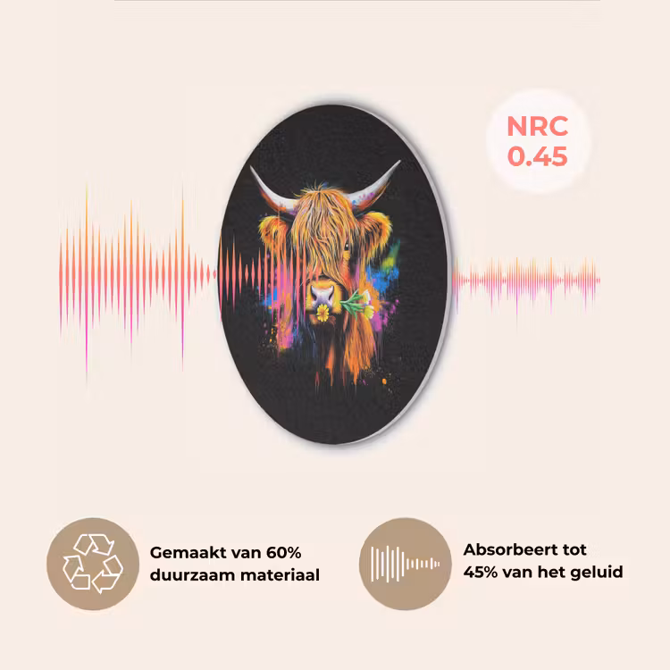 Schotse Hooglander - Graffiti - Kleurrijk - Bloem - Dieren Akoestische PET Vilt - Rond klein -USP_NL