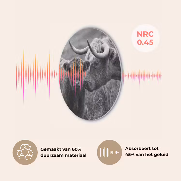 Schotse hooglander - Kalf - Zwart - Wit Akoestische PET Vilt - Rond klein -USP_NL