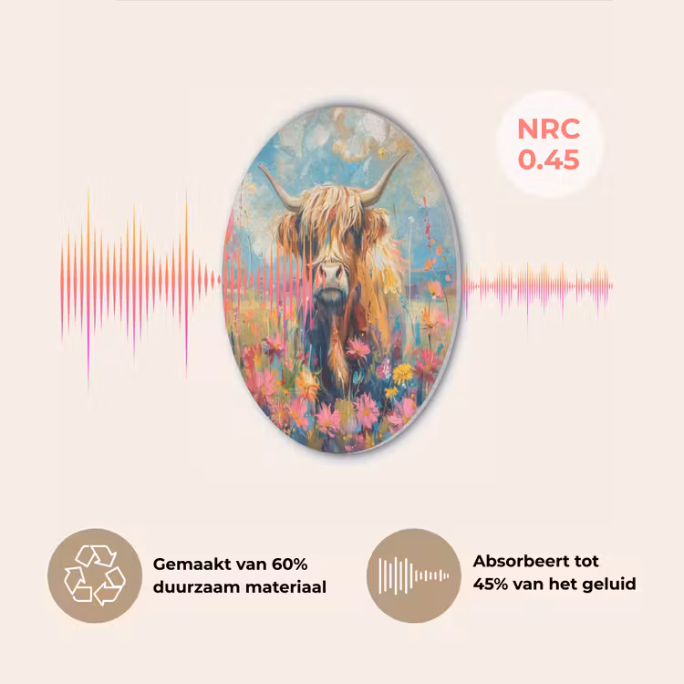 Schotse hooglander - Natuur - Kleurrijk - Bloemen Akoestische PET Vilt - Rond klein -USP_NL