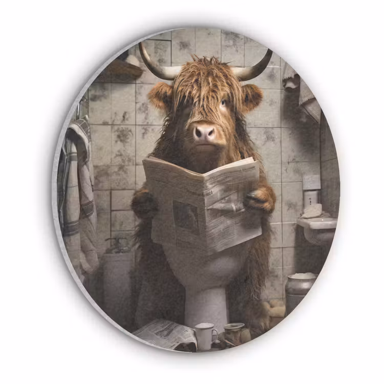 Schotse hooglander - Toilet - Krant - Badkamer Akoestische PET Vilt - Rond klein -3d