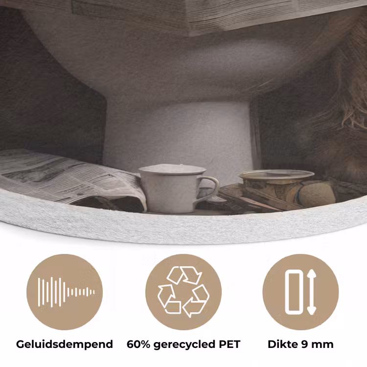 Schotse hooglander - Toilet - Krant - Badkamer Akoestische PET Vilt - Rond klein -closeup_NL