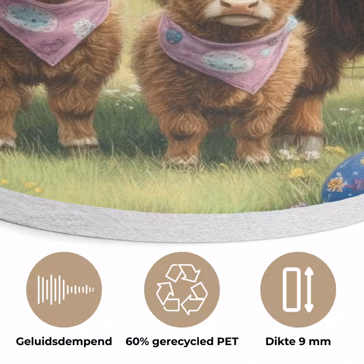 Schotsehooglanders - Paaseieren - Lente Akoestische PET Vilt - Rond klein -closeup_NL