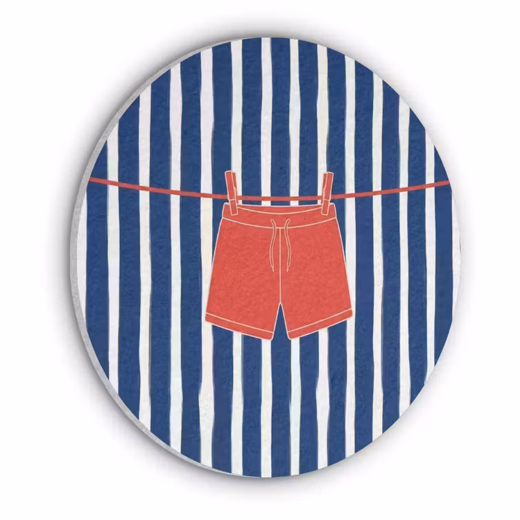 Shorts - Waslijn - Zomer - Illustratie - Rood Akoestische PET Vilt - Rond klein -3d