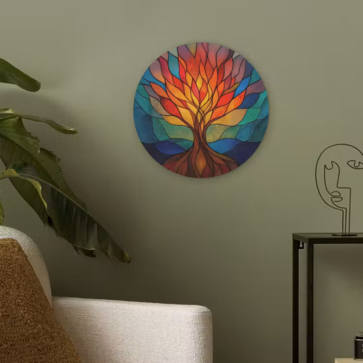 Sierglas - Boom - Rood - Vlakken Akoestische PET Vilt - Rond klein -sfeer2